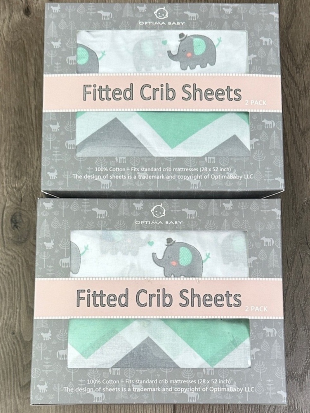 Two Optima Baby 2 Pack Fitted Soft Cotton Fitted Crib Sheets Green White
